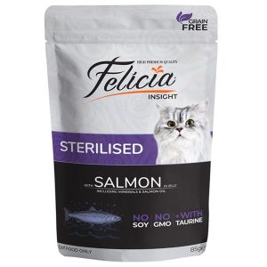 Popüler Petshop Felicia Tahılsız Somon Balıklı Kısırlaştırılmış Kedi Yaş Maması 85 gr satın alabilirsiniz.